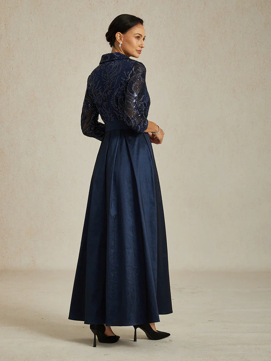 Stretch Taffeta Embroidered Cocktail Dress with Paisley Sequin Bodice