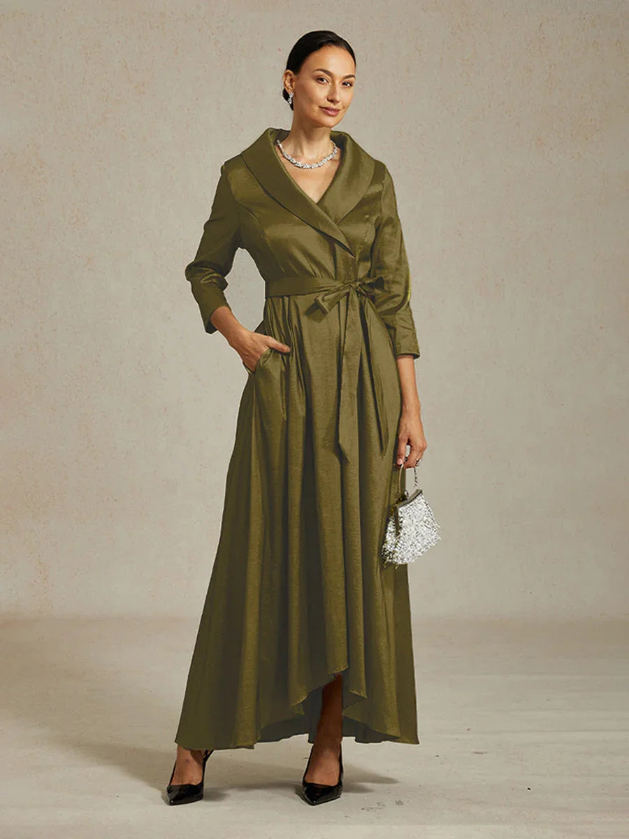 Stretch Taffeta Cocktail Dress with Tie Belt
