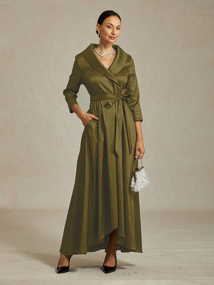 Stretch Taffeta Cocktail Dress with Tie Belt