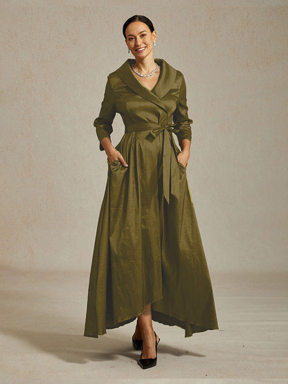Stretch Taffeta Cocktail Dress with Tie Belt