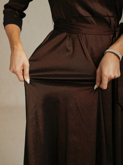 Stretch Taffeta Cocktail Dress with Tie Belt
