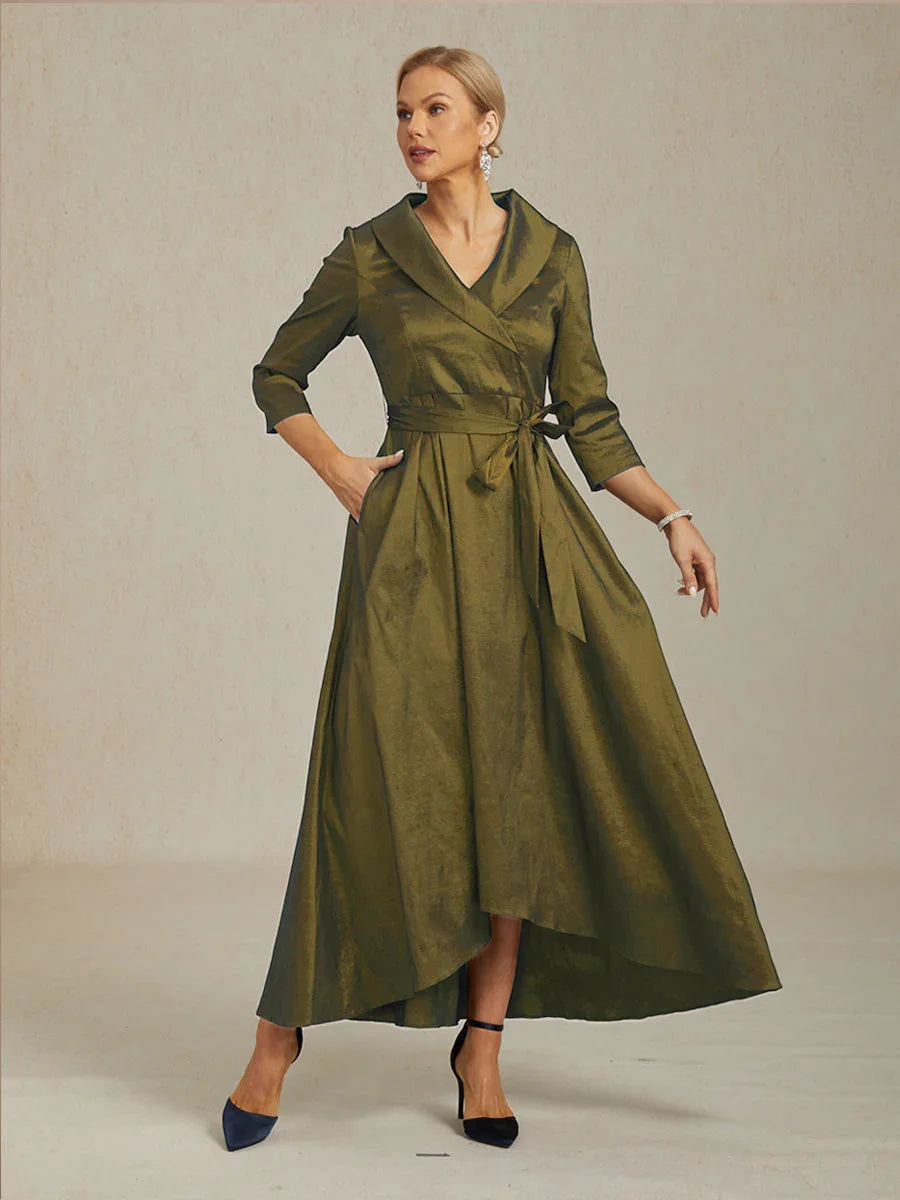 Stretch Taffeta Cocktail Dress with Tie Belt
