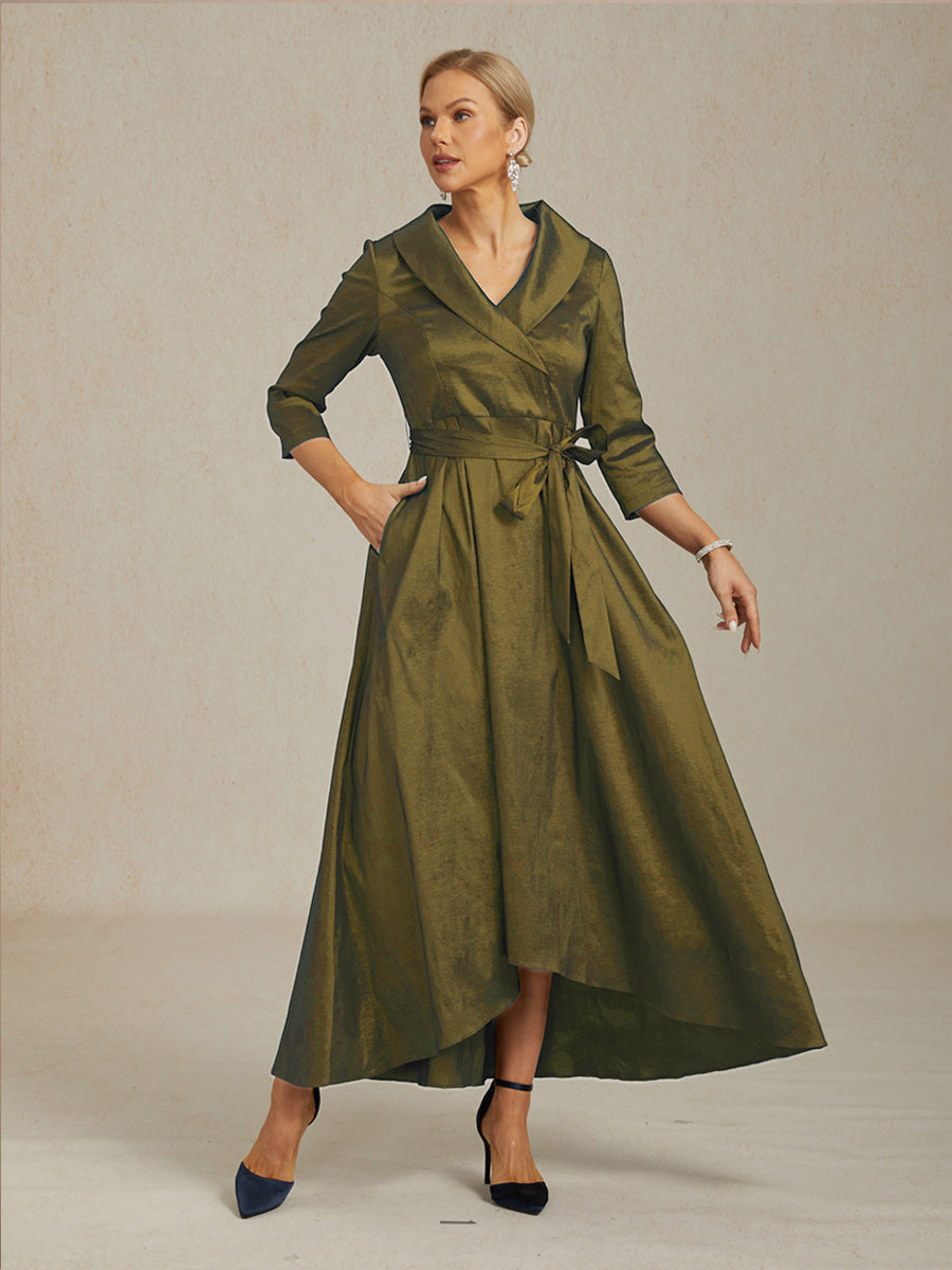 Stretch Taffeta Cocktail Dress with Tie Belt
