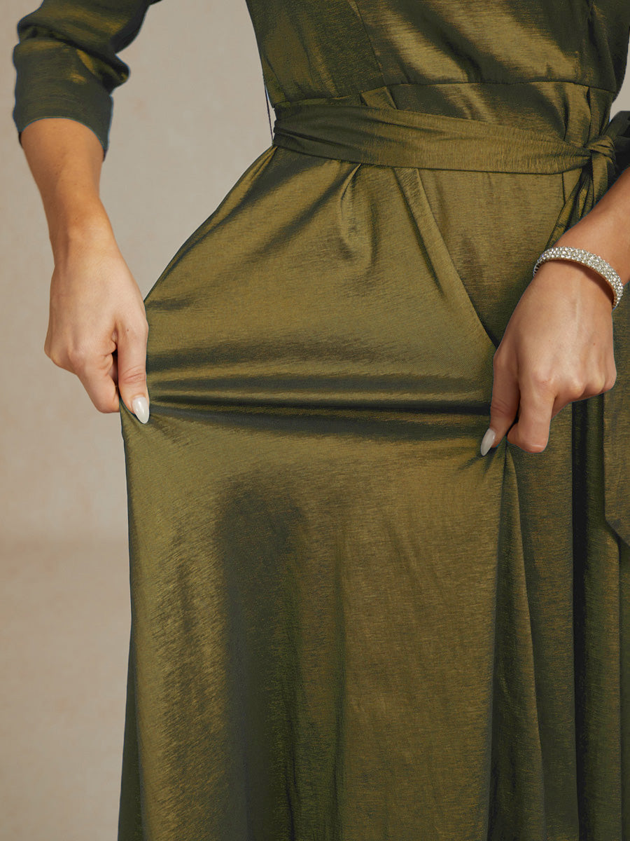 Stretch Taffeta Cocktail Dress with Tie Belt