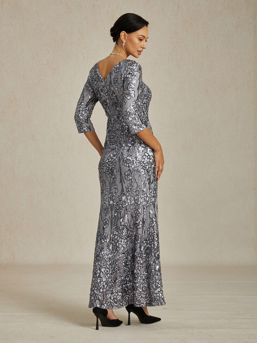 V-Neck Sequin Embroidered Lace Maxi Dress