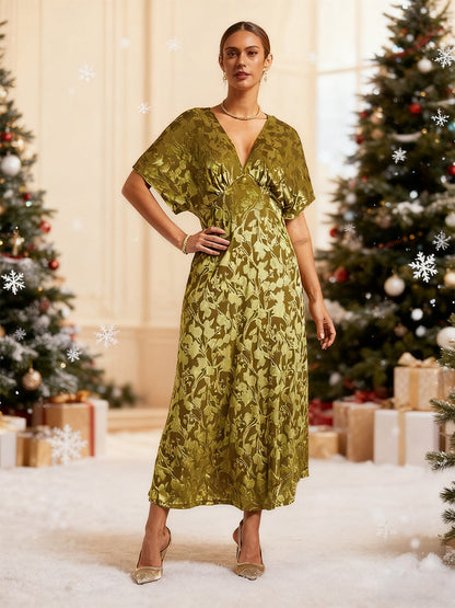 V-Neck Velvet Floral Maxi Dress