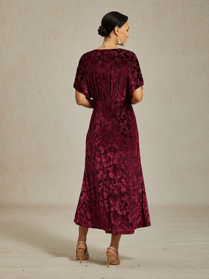 V-Neck Velvet Floral Maxi Dress