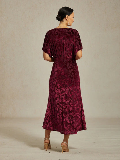 V-Neck Velvet Floral Maxi Dress