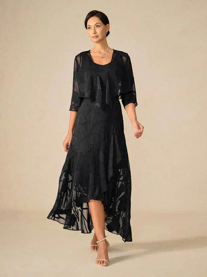 Abito da sera in chiffon floreale con orlo asimmetrico