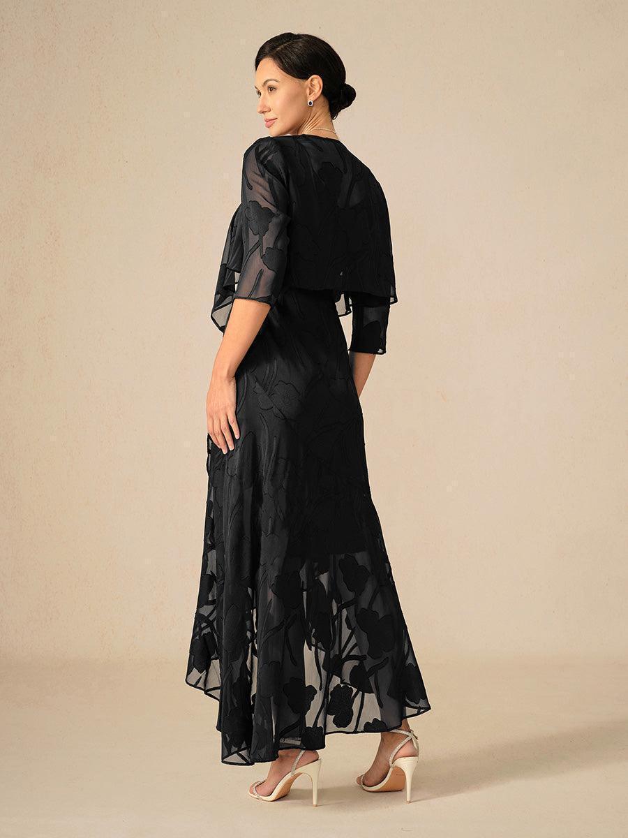 Floral Chiffon Evening Gown with Asymmetrical Hem