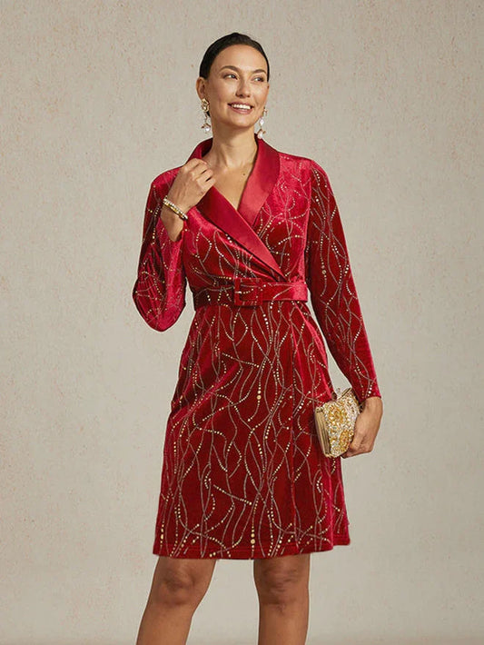 Velvet Blazer Dress with Satin Lapel and Belt