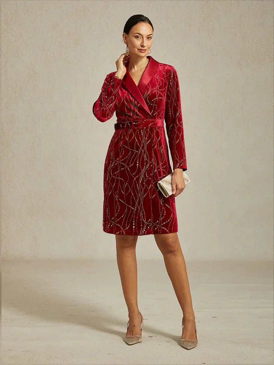 satin lapel blazer dress Women's Buttoned Satin Lapel Blazer Dress