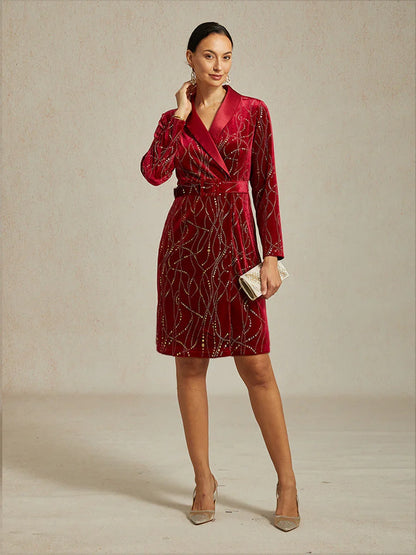 Velvet Blazer Dress with Satin Lapel and Belt