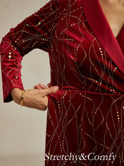 Velvet Blazer Dress with Satin Lapel and Belt
