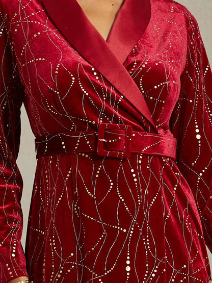 Velvet Blazer Dress with Satin Lapel and Belt