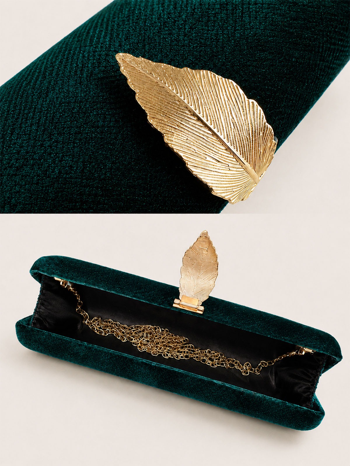 Samt-Clutch mit goldener Feder