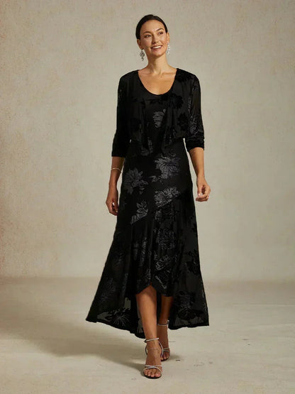 Floral Chiffon Evening Gown with Asymmetrical Hem