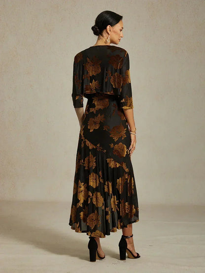 Floral Stretch Velvet 3/4 Sleeve Shrug
