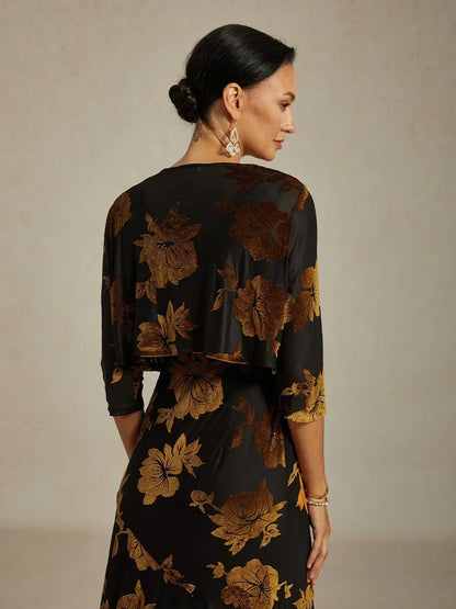 Floral Stretch Velvet 3/4 Sleeve Shrug