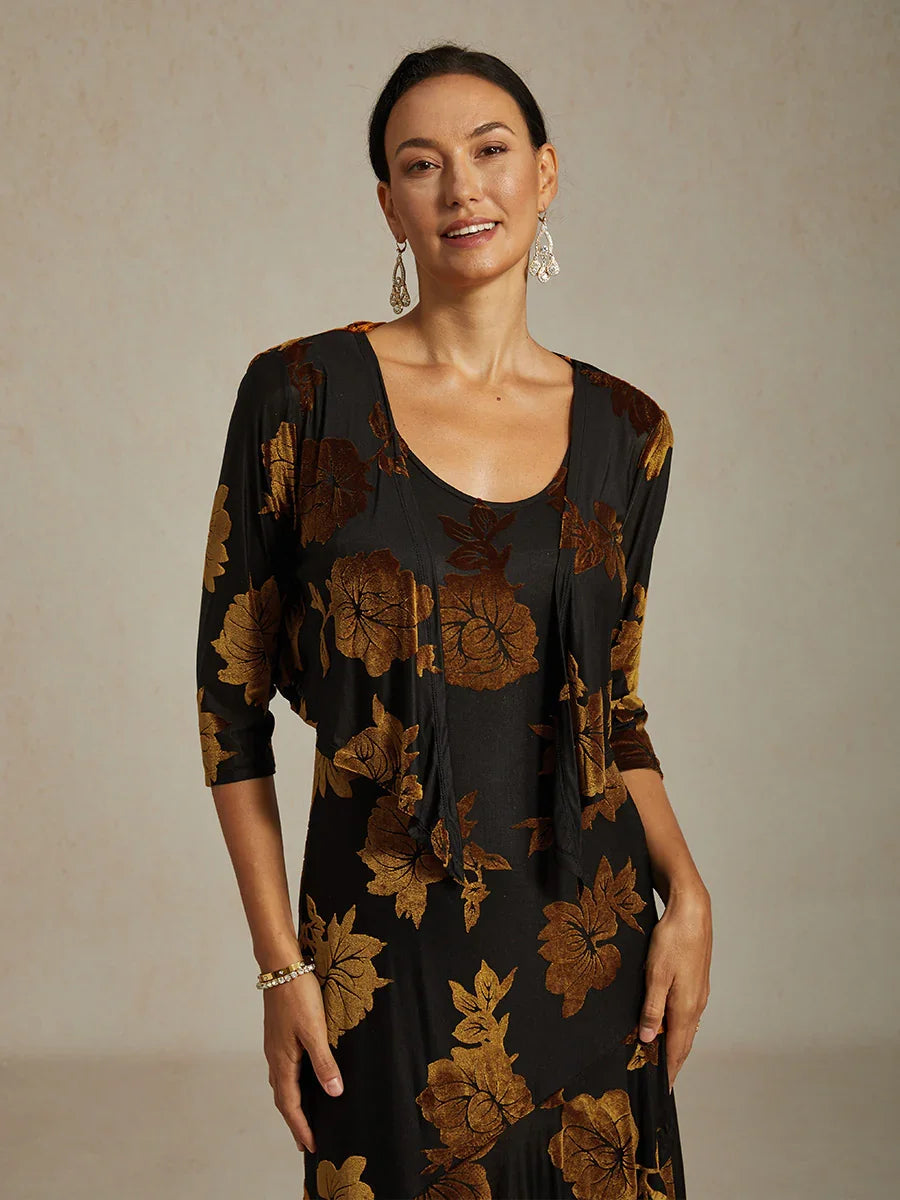 Floral Stretch Velvet 3/4 Sleeve Shrug