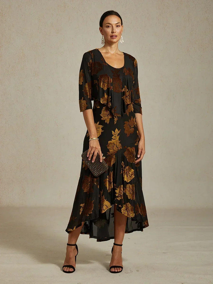 Floral Stretch Velvet 3/4 Sleeve Shrug