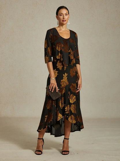 Floral Stretch Velvet 3/4 Sleeve Shrug