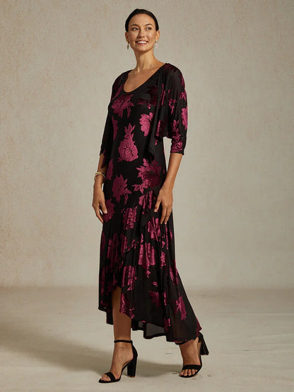 Floral Stretch Velvet 3/4 Sleeve Shrug