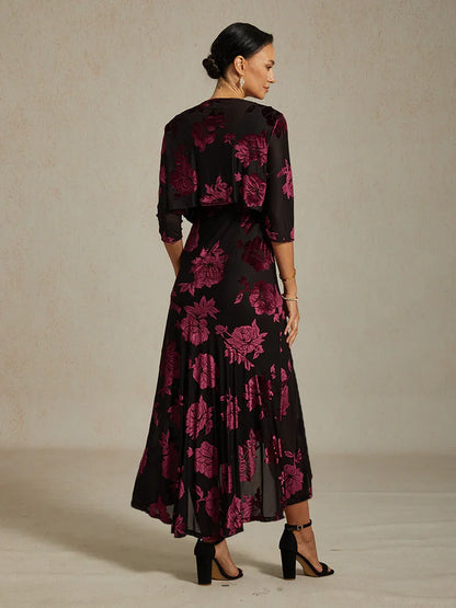 Floral Stretch Velvet 3/4 Sleeve Shrug