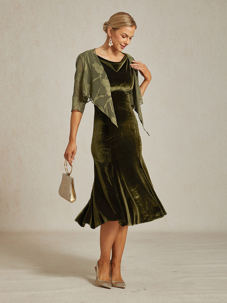 High-Stretch Velvet Sleeveless Midi Dress with Scoop Neck