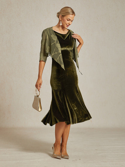 High-Stretch Velvet Sleeveless Midi Dress with Scoop Neck