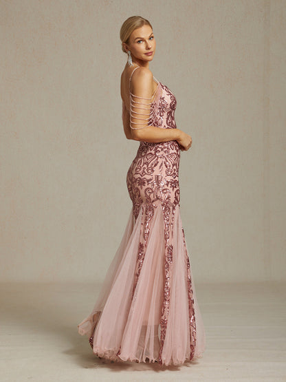 Vintage 1920s Sequin Off Shoulder Mermaid Evening Gown