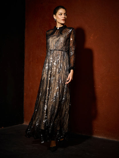 Vintage Sequin Mesh Overlay Dress