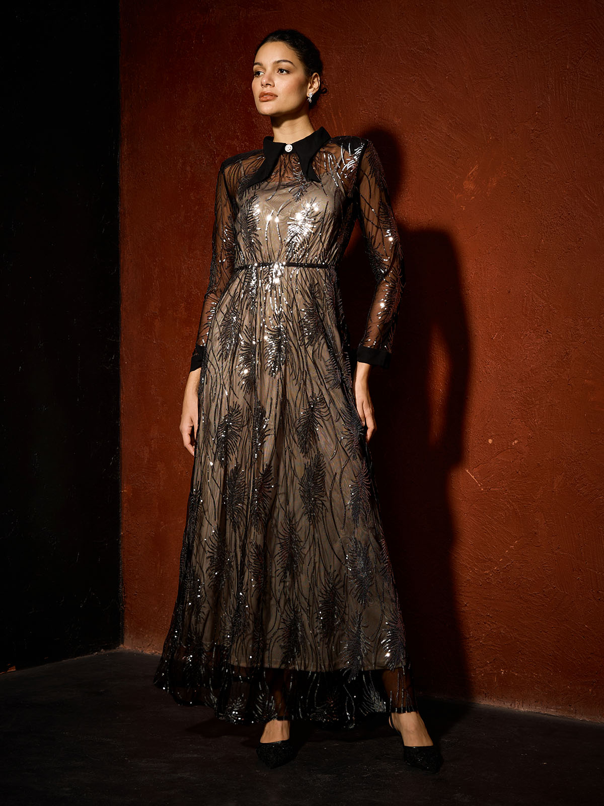 Vintage Sequin Mesh Overlay Dress