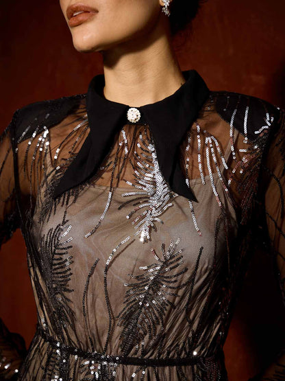 Vintage Sequin Mesh Overlay Dress