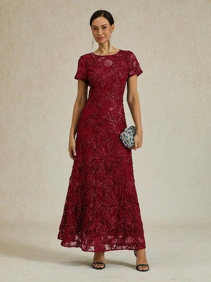 Rosette Lace A-Line Gown with Sequin Embellishment