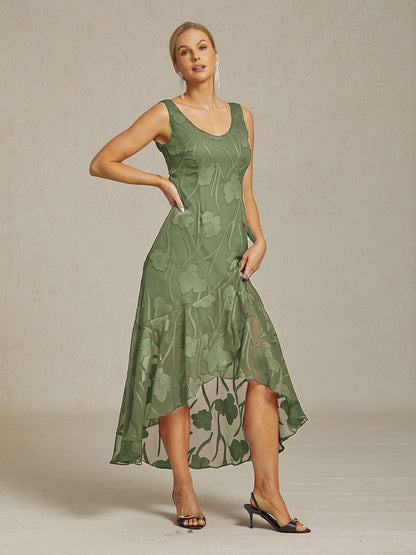 Floral Chiffon Evening Gown with Asymmetrical Hem