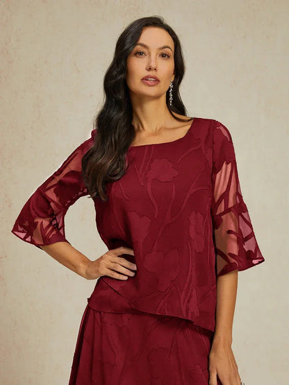 Dressy Chiffon Asymmetric Hem Blouse