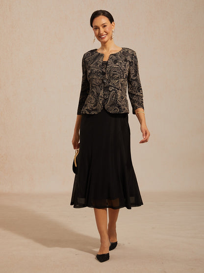 Paisley Jacket Dress with Subtle Sequin Detail