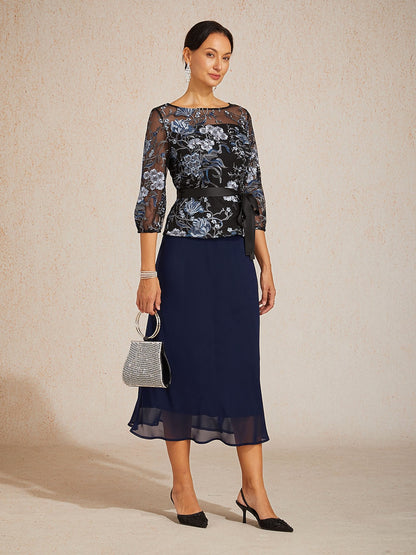 Flowy Panel Chiffon Tea-Length Skirt