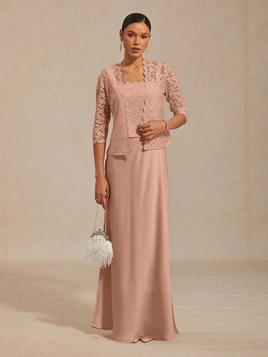 A-Line Lace Jacket Dress with Satin Slip