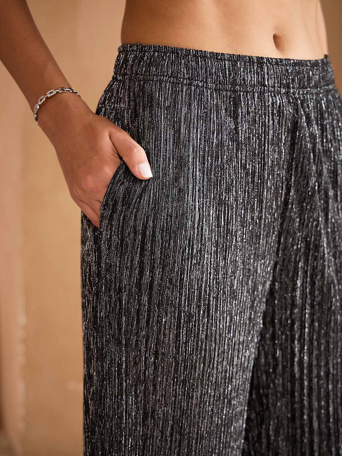 Wide Straight-Leg Chiffon Pants