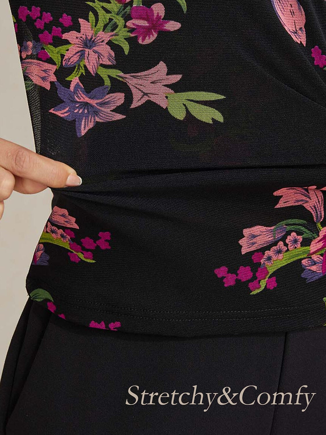 Floral Stretch Knit Wrap Top