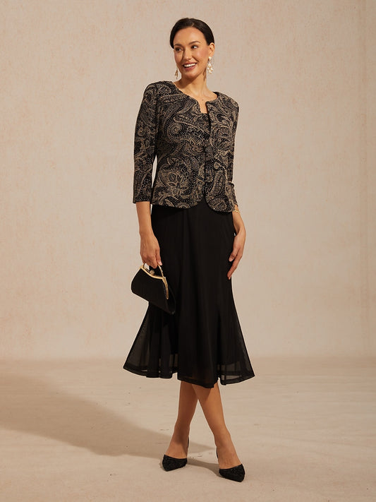 Paisley Jacket Dress with Subtle Sequin Detail