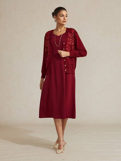 3D Rosette Sequin Knit Cardigan