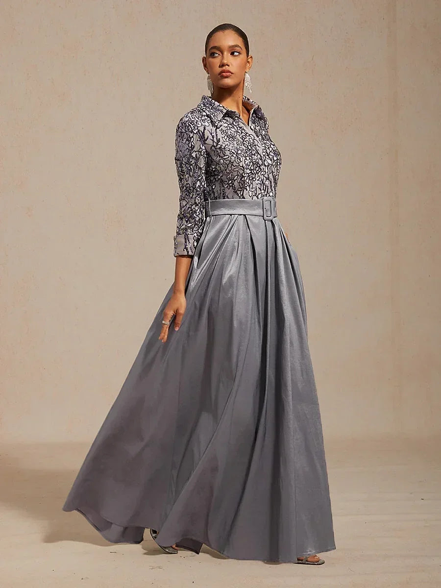 Women's A Line Floor Length Embroidered Mother Of The Groom Dress 2026 Paisley Sequin Silver Navy Blue 3 4 Sleeve Wedding Guest, Silver / S Women's A Line Floor Length Embroidered Mother Of The Groom Dress 2026 Paisley Sequin Silver Navy Blue 3 4 Sleeve Wedding Guest, Silver / S