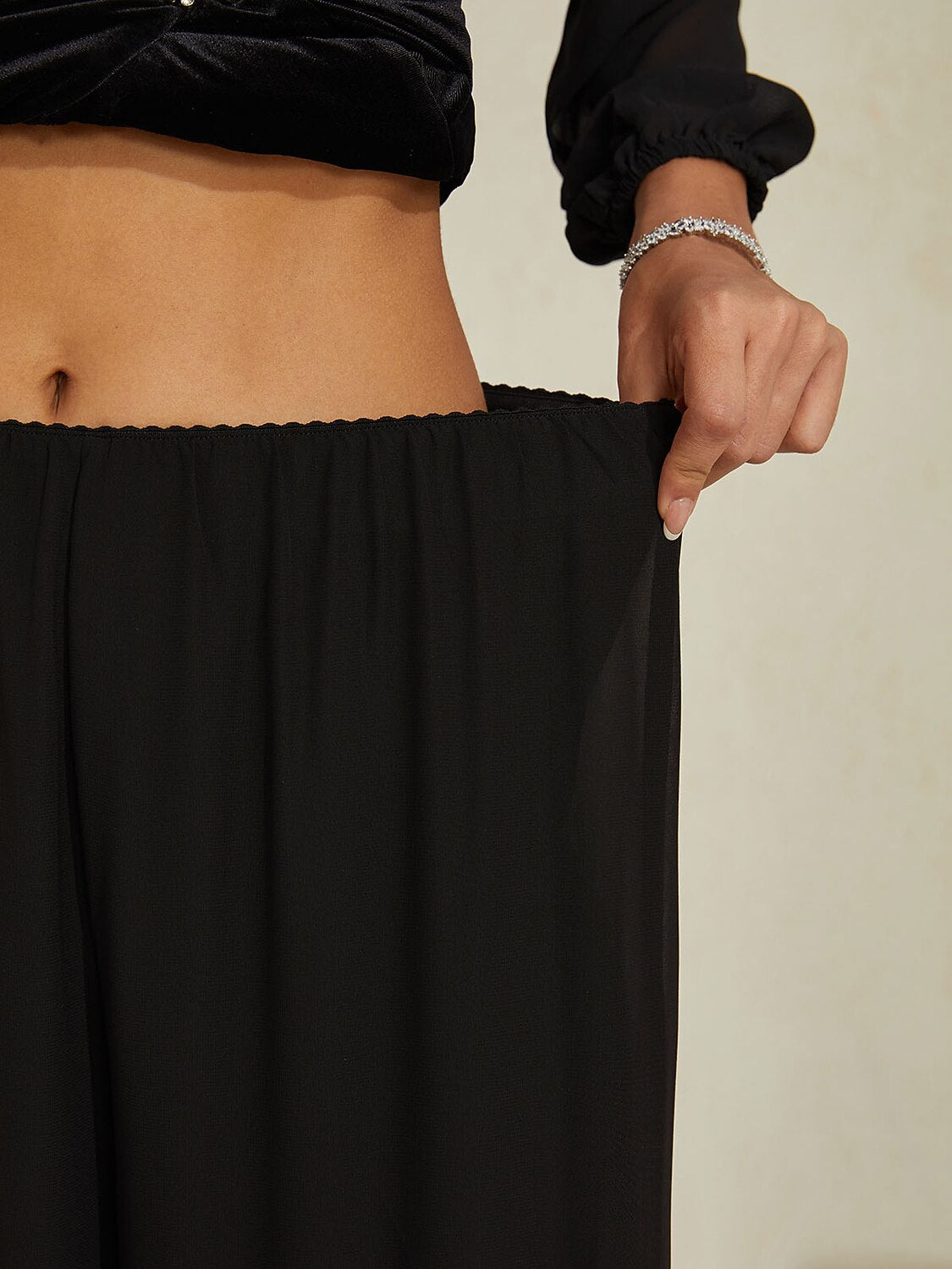 Pearl-embellished Wide Leg Pants