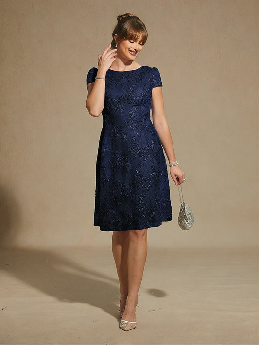 Rosette Lace Boat Neck A Line Dress