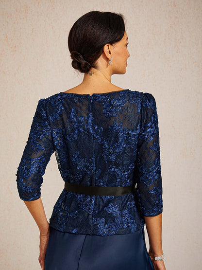 3/4 Sleeve Rosette Lace Blouse
