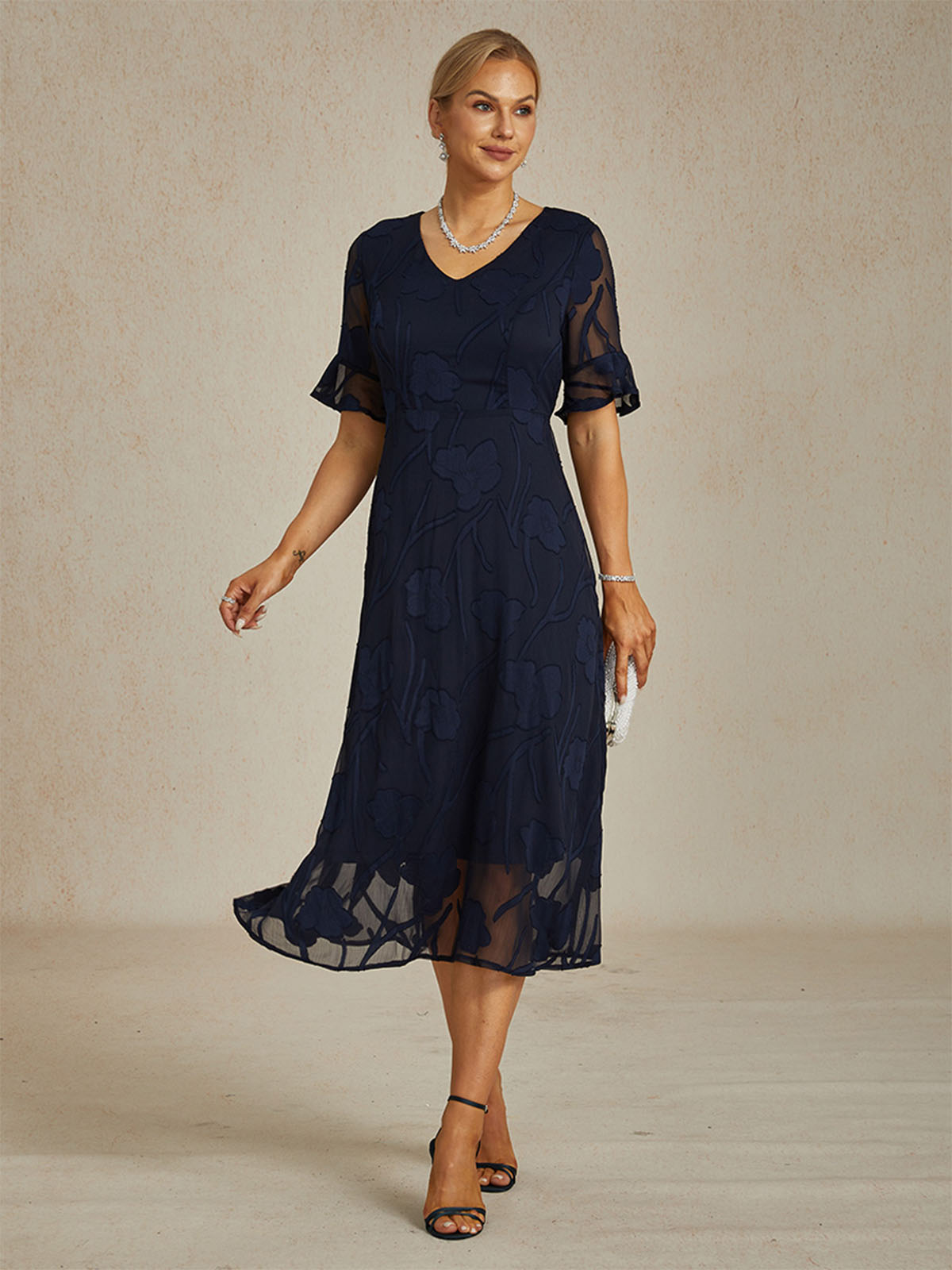 Robe Maxi En Dentelle À Volants et Manches Volantées