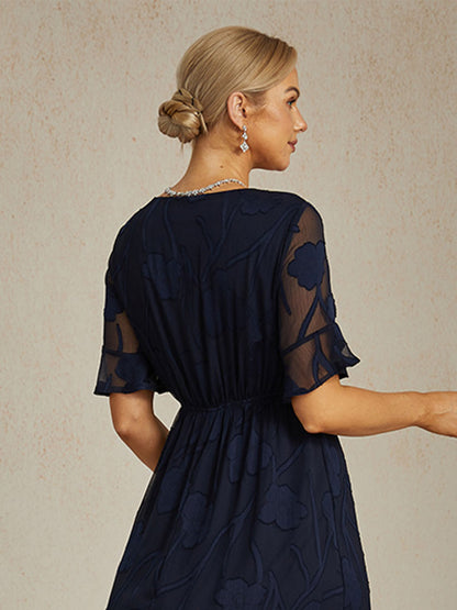 Robe Maxi En Dentelle À Volants et Manches Volantées